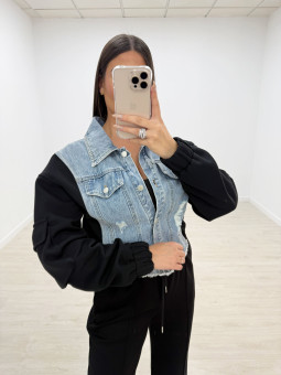 CHAQUETA DENIM CARGO NEGRA